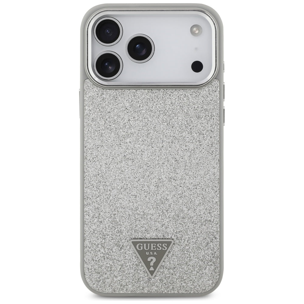 Калъф MagSafe за Apple iPhone 17 Pro, Guess, Glitter Triangle Logo, Сребрист