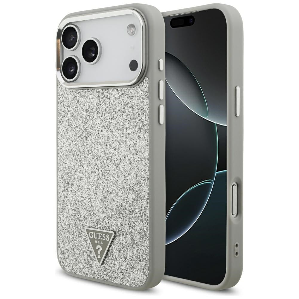 Калъф MagSafe за Apple iPhone 17 Pro, Guess, Glitter Triangle Logo, Сребрист