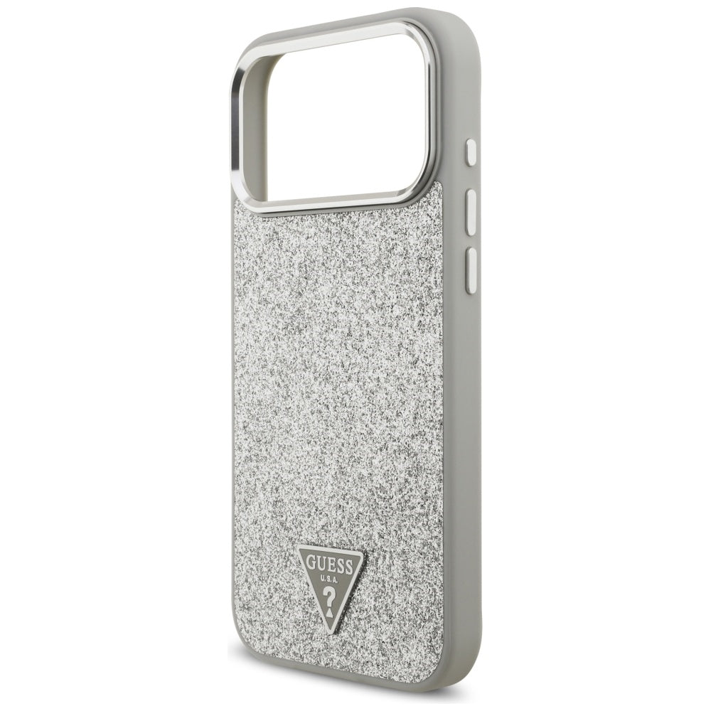 Калъф MagSafe за Apple iPhone 17 Pro, Guess, Glitter Triangle Logo, Сребрист