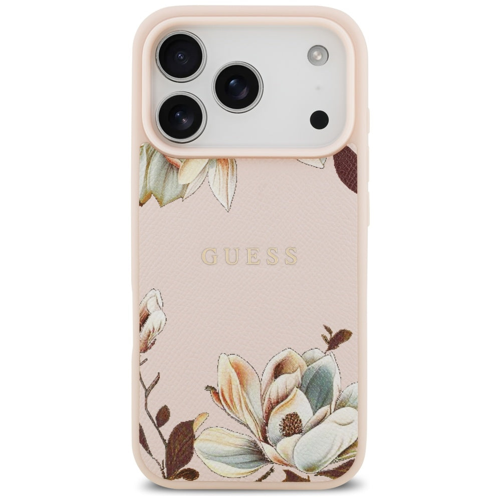 Калъф MagSafe за Apple iPhone 17 Pro, Guess, Grained Flowers, Розов