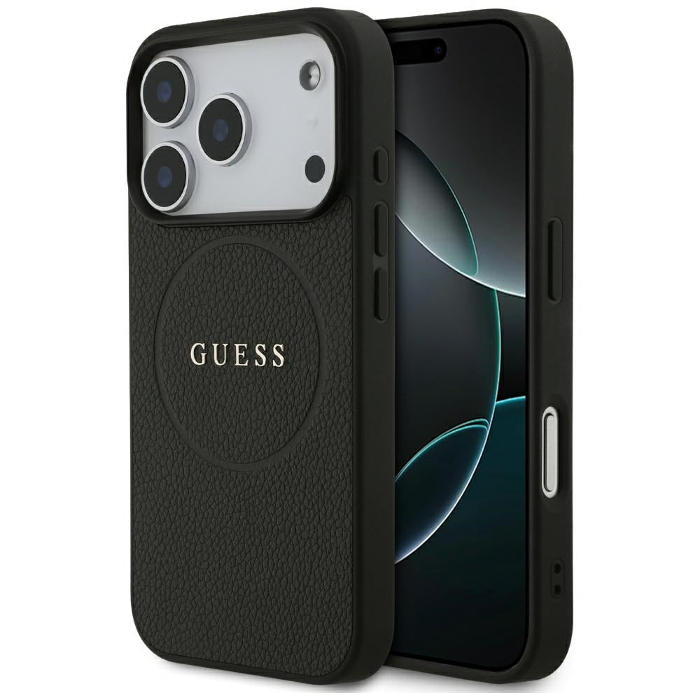 Калъф MagSafe за Apple iPhone 17 Pro, Guess, Grained Gold Ring, Черен