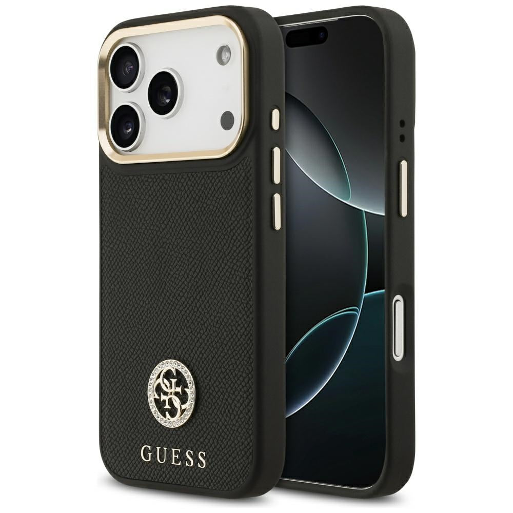 Калъф MagSafe за Apple iPhone 17 Pro, Guess, Grained Strass Logo, Черен