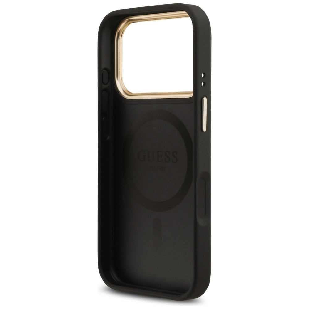 Калъф MagSafe за Apple iPhone 17 Pro, Guess, Grained Strass Logo, Черен