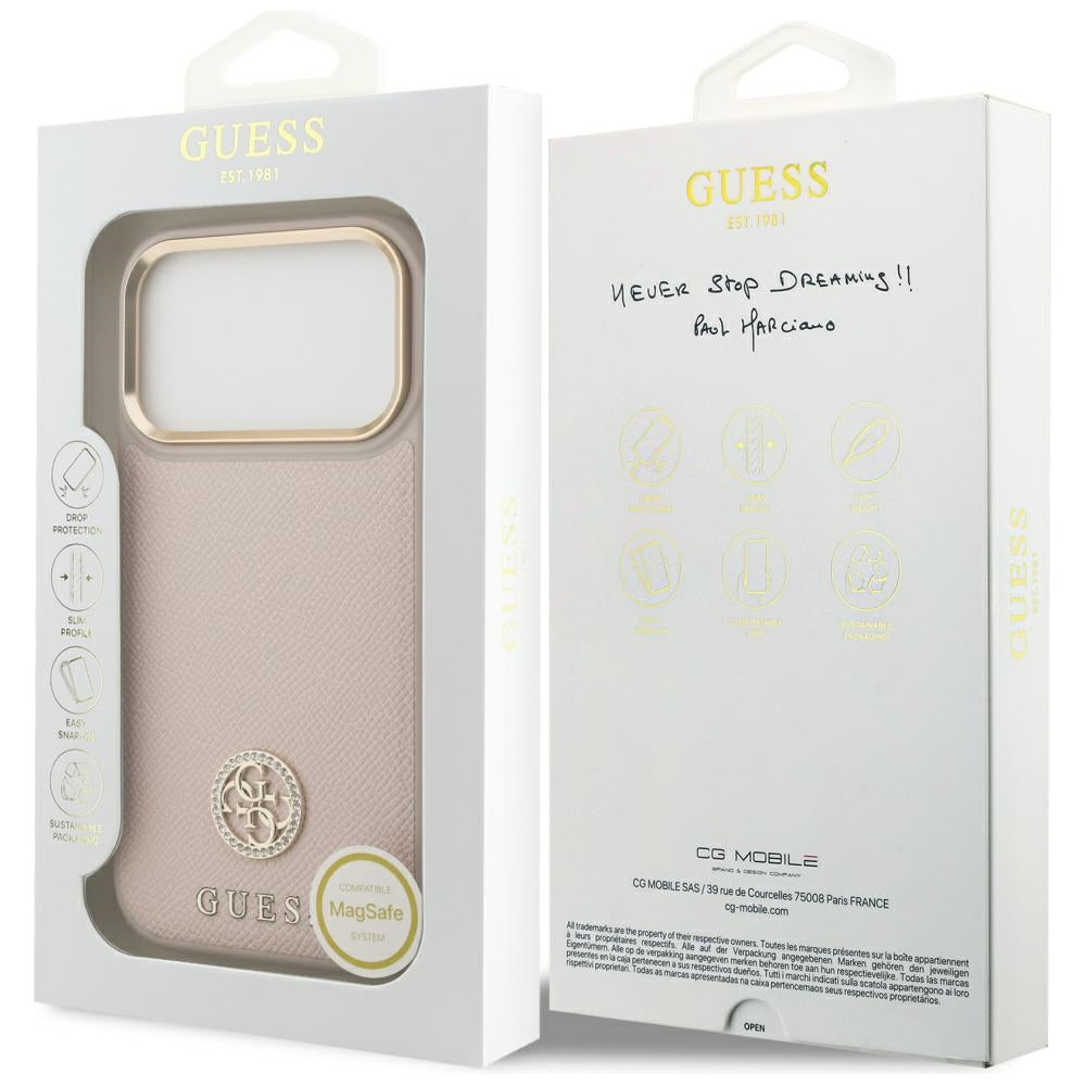 MagSafe Case for Apple iPhone 17 Pro, Guess, Grained Strass Logo, Pink