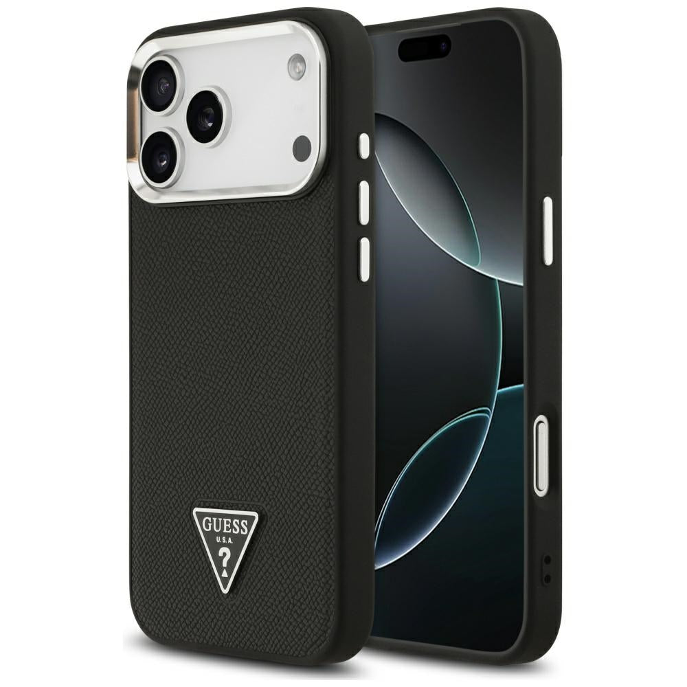 MagSafe Case for Apple iPhone 17 Pro, Guess, Grained Triangle Logo, Black