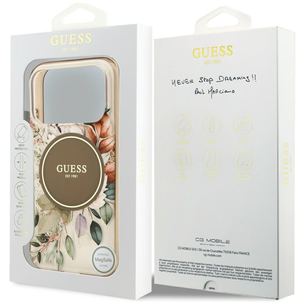 Калъф MagSafe за Apple iPhone 17 Pro, Guess, IML Flower and Tonal Circle, Кафяв
