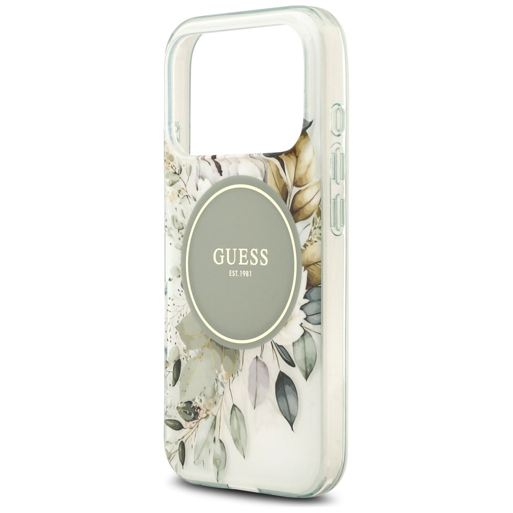 Калъф MagSafe за Apple iPhone 17 Pro, Guess, IML Flower and Tonal Circle, Зелен