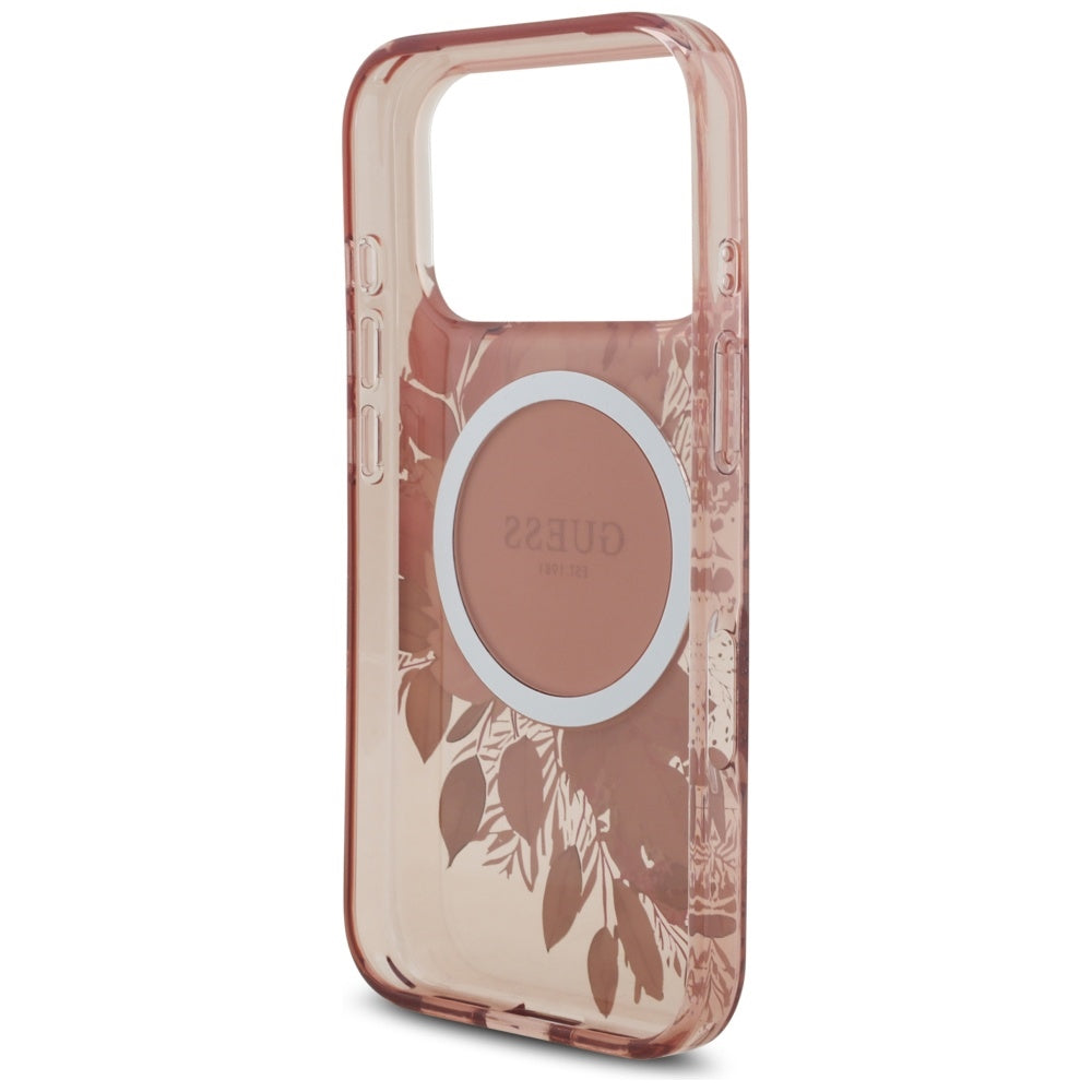 MagSafe Case for Apple iPhone 17 Pro, Guess, IML Flowers with Pearl Strap, Pink
