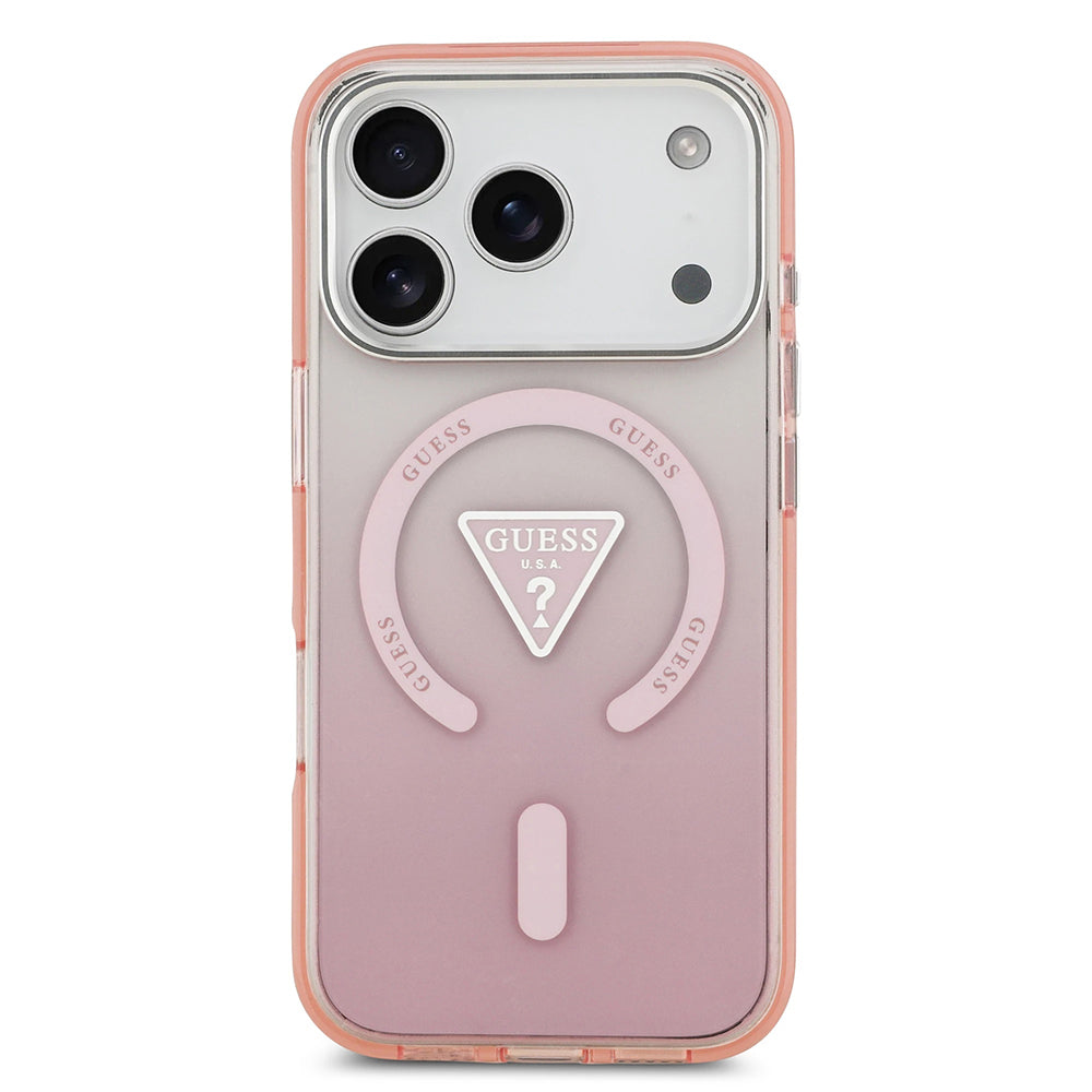 MagSafe Case for Apple iPhone 17 Pro, Guess, IML Gradient Triangle Logo, Pink