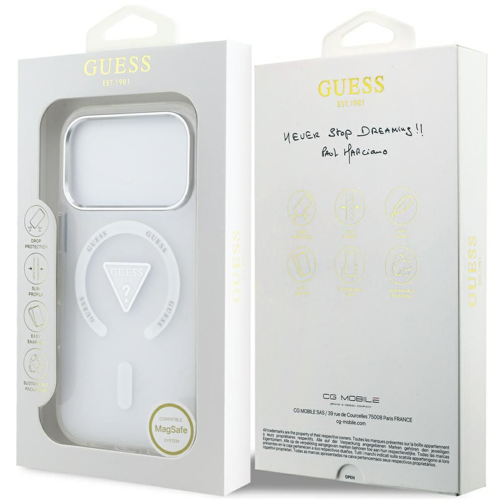 MagSafe Case for Apple iPhone 17 Pro, Guess, IML Gradient Triangle Logo, Transparent