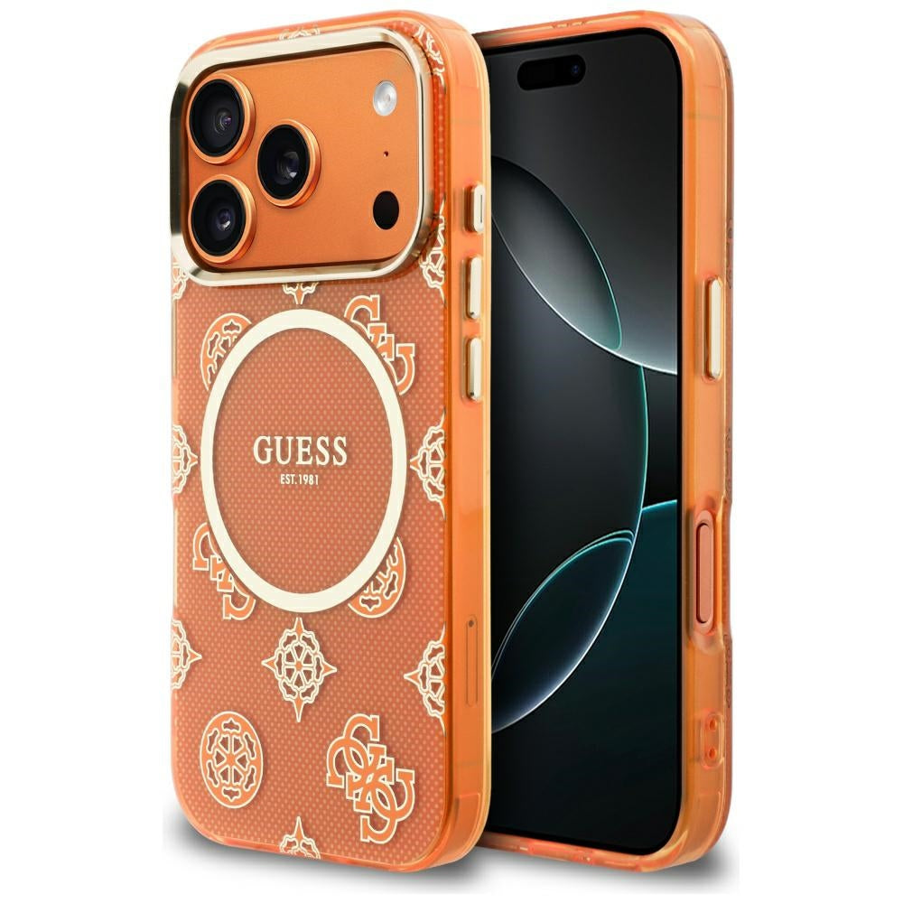 Калъф MagSafe за Apple iPhone 17 Pro, Guess, IML Peony Dot, Оранжев