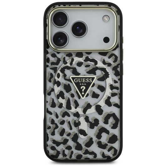Калъф MagSafe за Apple iPhone 17 Pro, Guess, Leopard Glitter, Черен