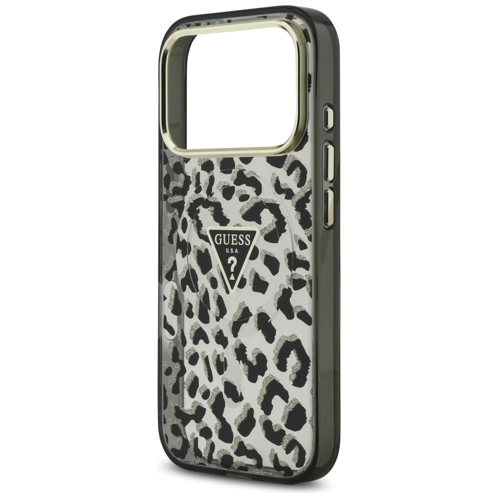 Калъф MagSafe за Apple iPhone 17 Pro, Guess, Leopard Glitter, Черен