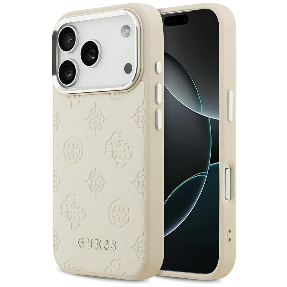 Калъф MagSafe за Apple iPhone 17 Pro, Guess, Peony Hot Stamp Script, Бежов