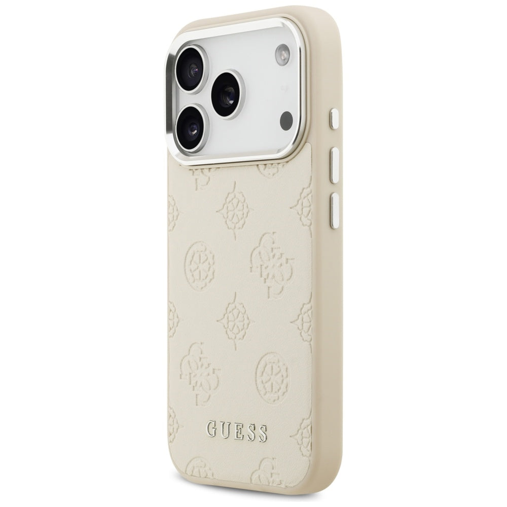 Калъф MagSafe за Apple iPhone 17 Pro, Guess, Peony Hot Stamp Script, Бежов