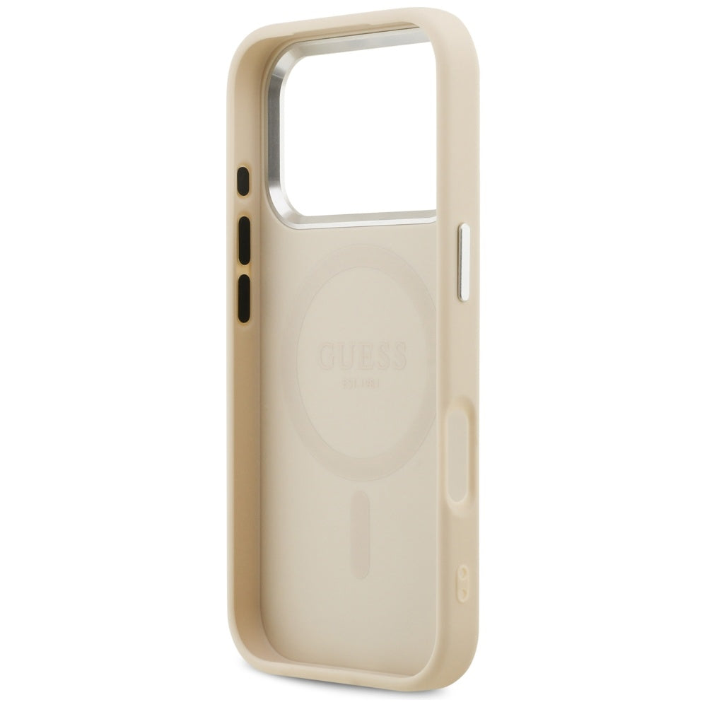 Калъф MagSafe за Apple iPhone 17 Pro, Guess, Peony Hot Stamp Script, Бежов