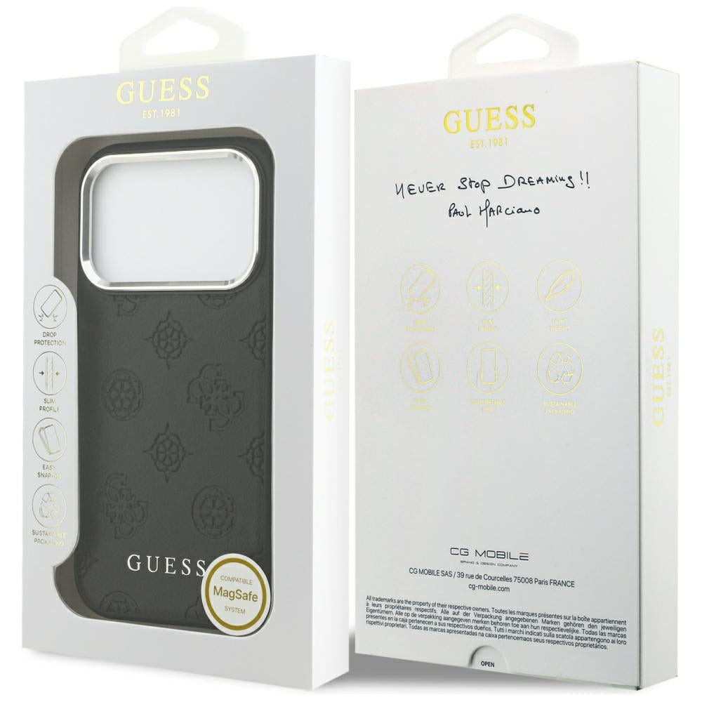 Калъф MagSafe за Apple iPhone 17 Pro, Guess, Peony Hot Stamp Script, Черен