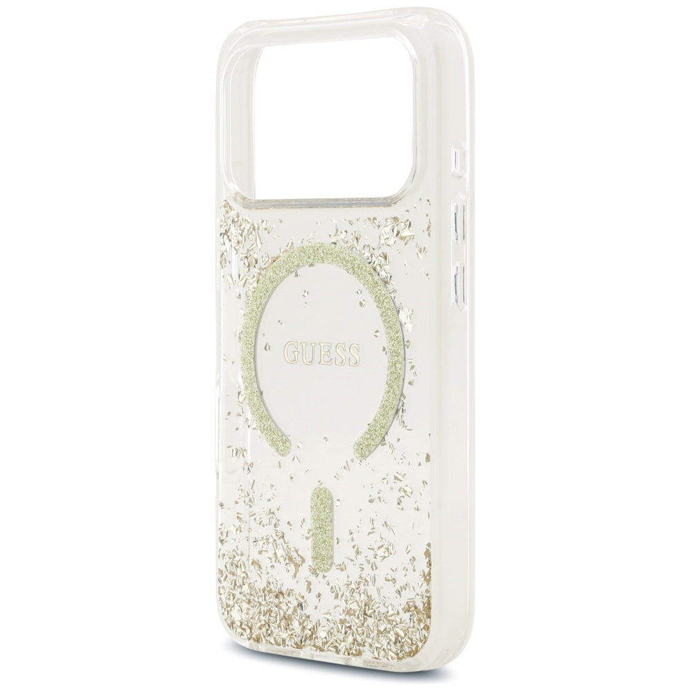 Калъф MagSafe за Apple iPhone 17 Pro, Guess, Resin Bottom Glitter, Златист