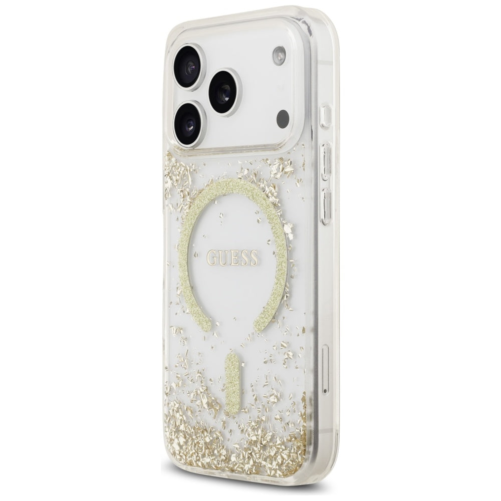 Калъф MagSafe за Apple iPhone 17 Pro, Guess, Resin Bottom Glitter, Златист