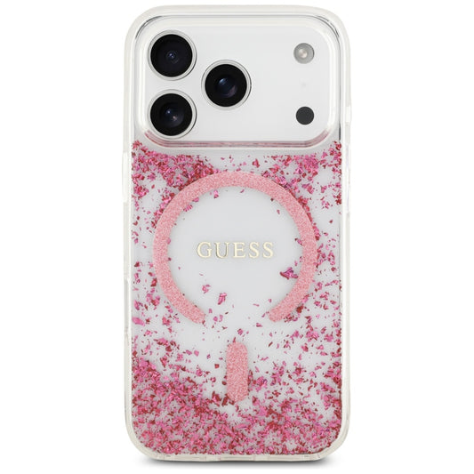 Калъф MagSafe за Apple iPhone 17 Pro, Guess, Resin Bottom Glitter, Розов