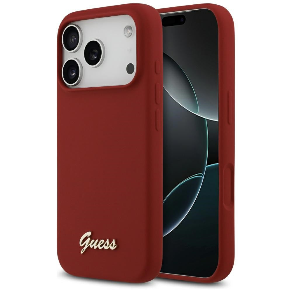 Калъф MagSafe за Apple iPhone 17 Pro, Guess, Script Metal Logo, Розов
