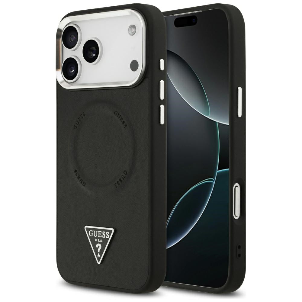Калъф MagSafe за Apple iPhone 17 Pro, Guess, Triangle Logo, Черен Сребрист