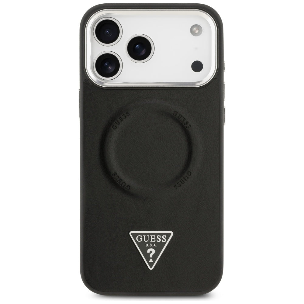 Калъф MagSafe за Apple iPhone 17 Pro, Guess, Triangle Logo, Черен Сребрист