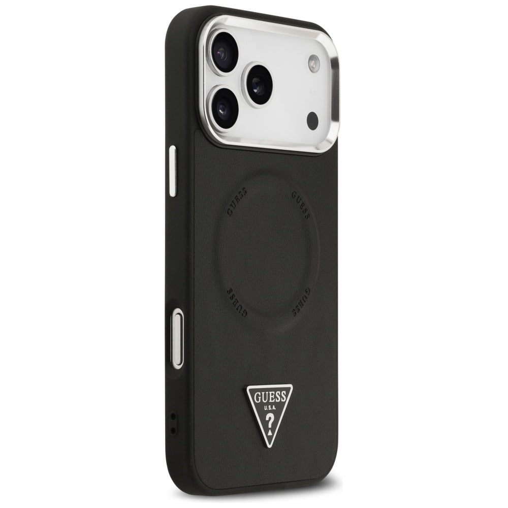 Калъф MagSafe за Apple iPhone 17 Pro, Guess, Triangle Logo, Черен Сребрист
