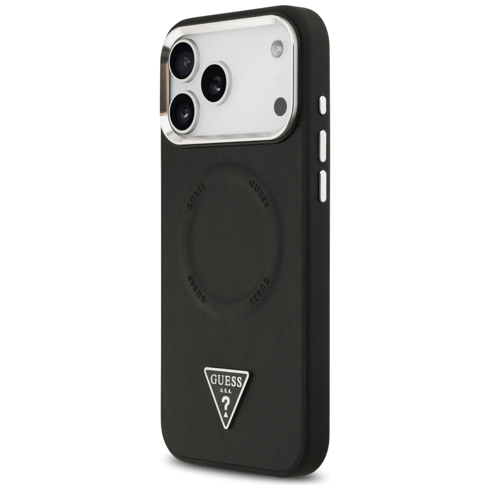 Калъф MagSafe за Apple iPhone 17 Pro, Guess, Triangle Logo, Черен Сребрист