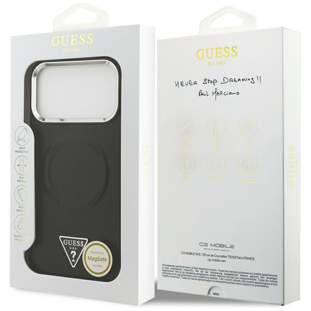 Калъф MagSafe за Apple iPhone 17 Pro, Guess, Triangle Logo, Черен Сребрист