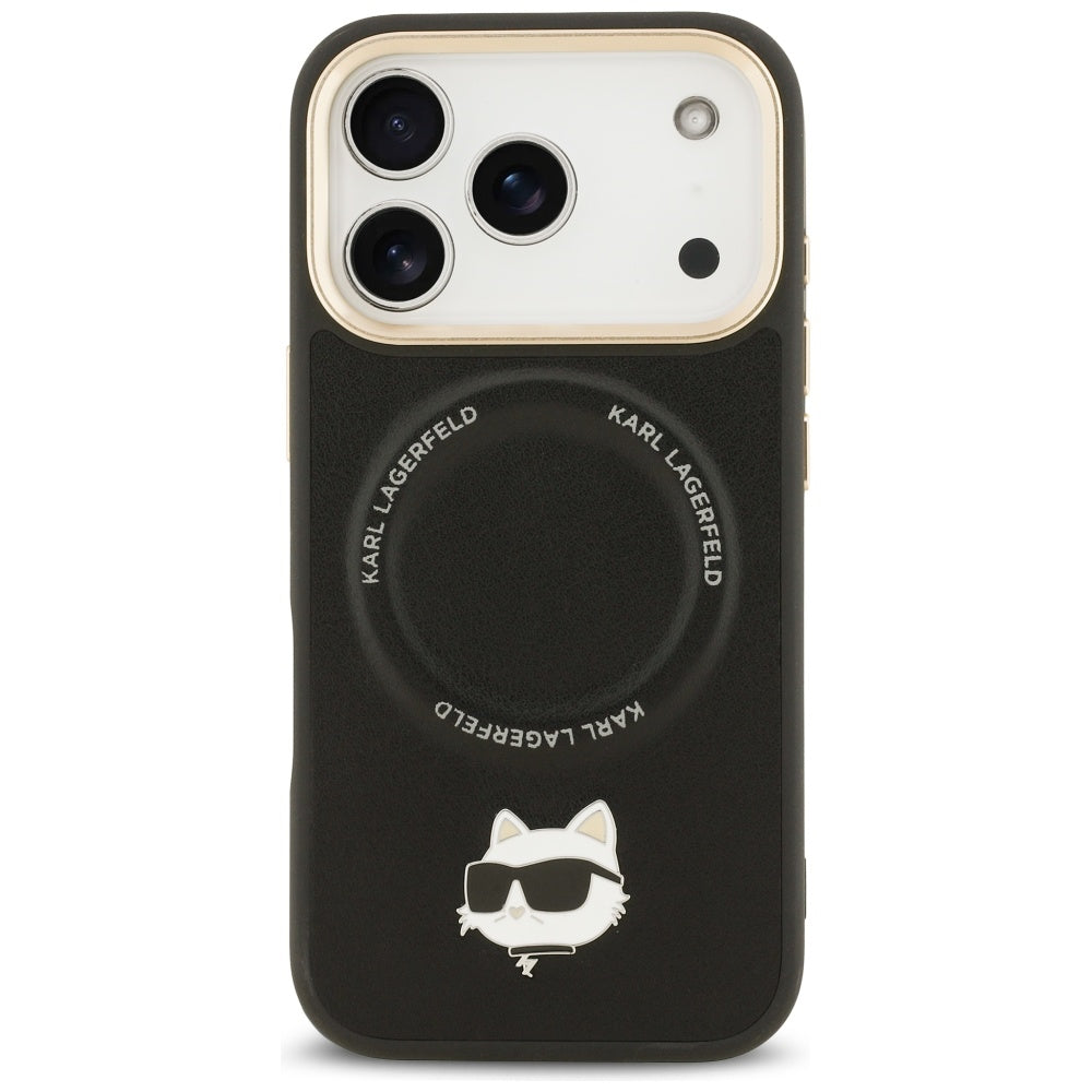 Калъф MagSafe за Apple iPhone 17 Pro, Karl Lagerfeld, Big Strap Choupette Metal Logo, Черен