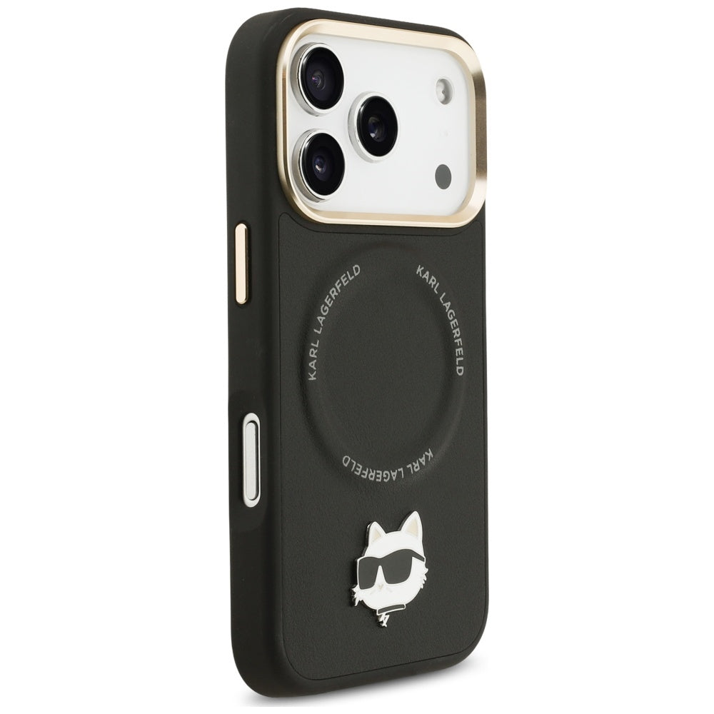 Калъф MagSafe за Apple iPhone 17 Pro, Karl Lagerfeld, Big Strap Choupette Metal Logo, Черен