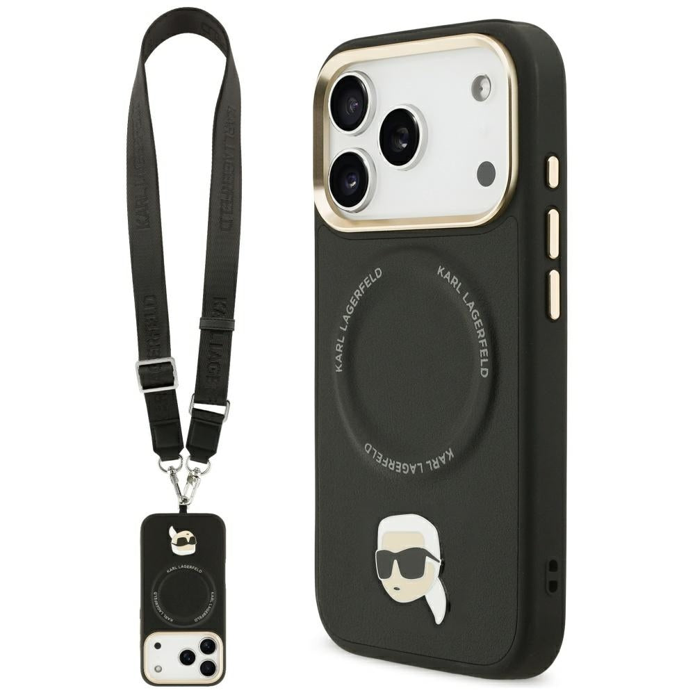 Калъф MagSafe за Apple iPhone 17 Pro, Karl Lagerfeld, Big Strap Karl Metal Logo, Черен