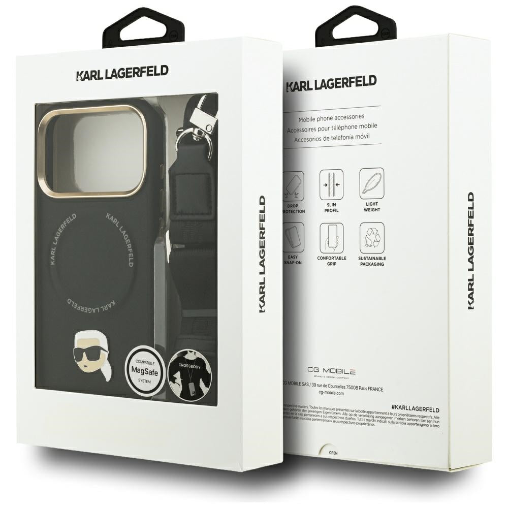 Калъф MagSafe за Apple iPhone 17 Pro, Karl Lagerfeld, Big Strap Karl Metal Logo, Черен