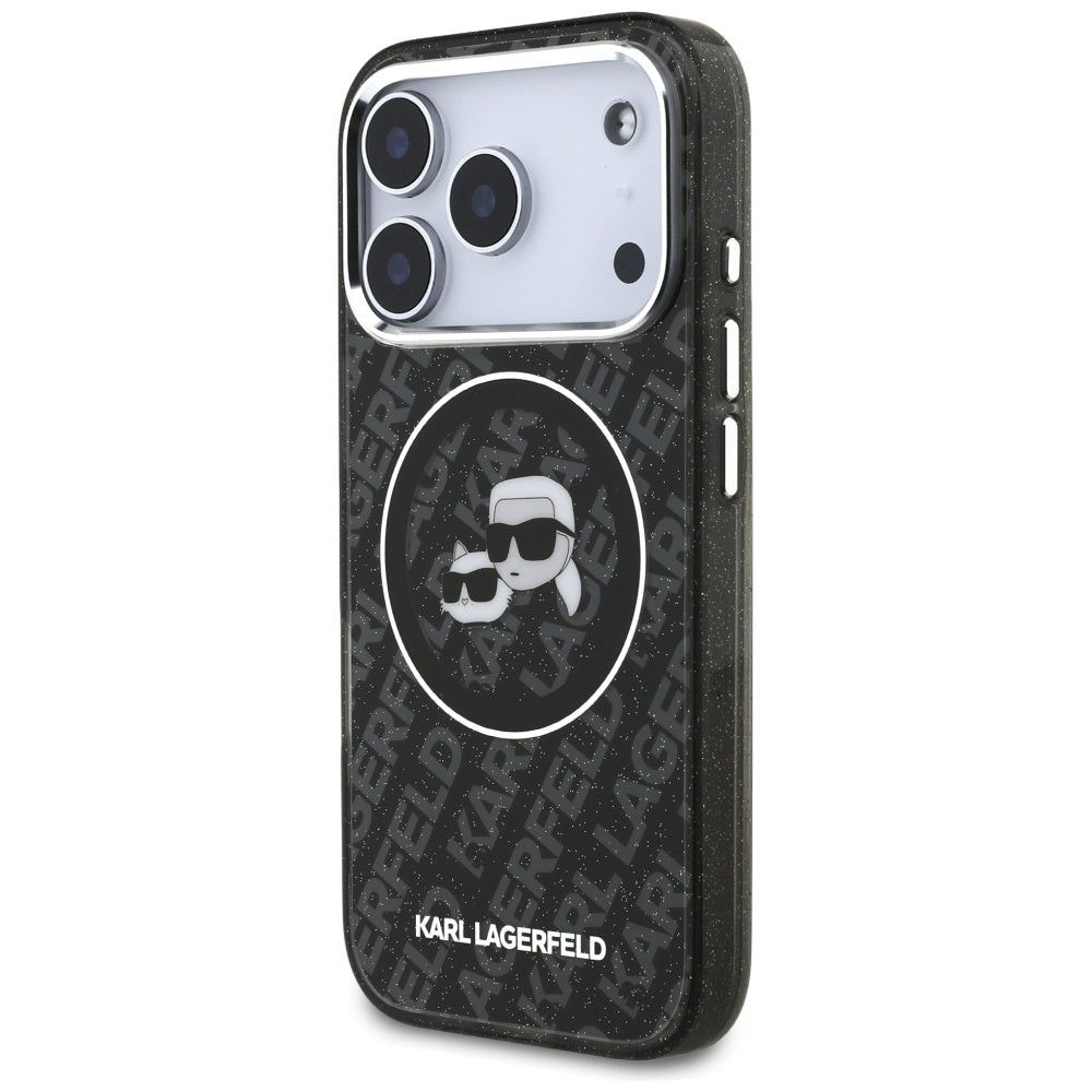 Калъф MagSafe за Apple iPhone 17 Pro, Karl Lagerfeld, Glitter Karl & Choupette Head, Черен