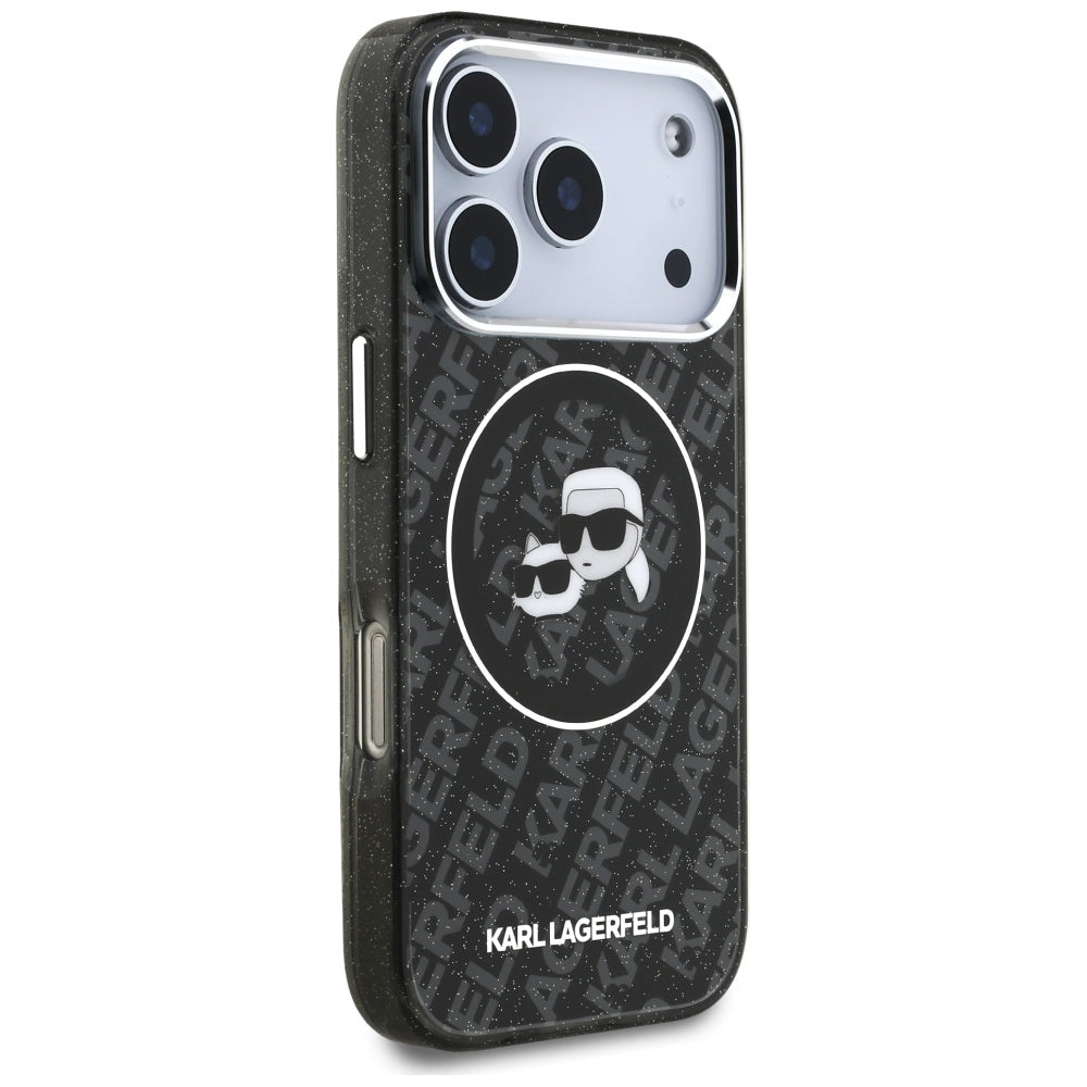 Калъф MagSafe за Apple iPhone 17 Pro, Karl Lagerfeld, Glitter Karl & Choupette Head, Черен