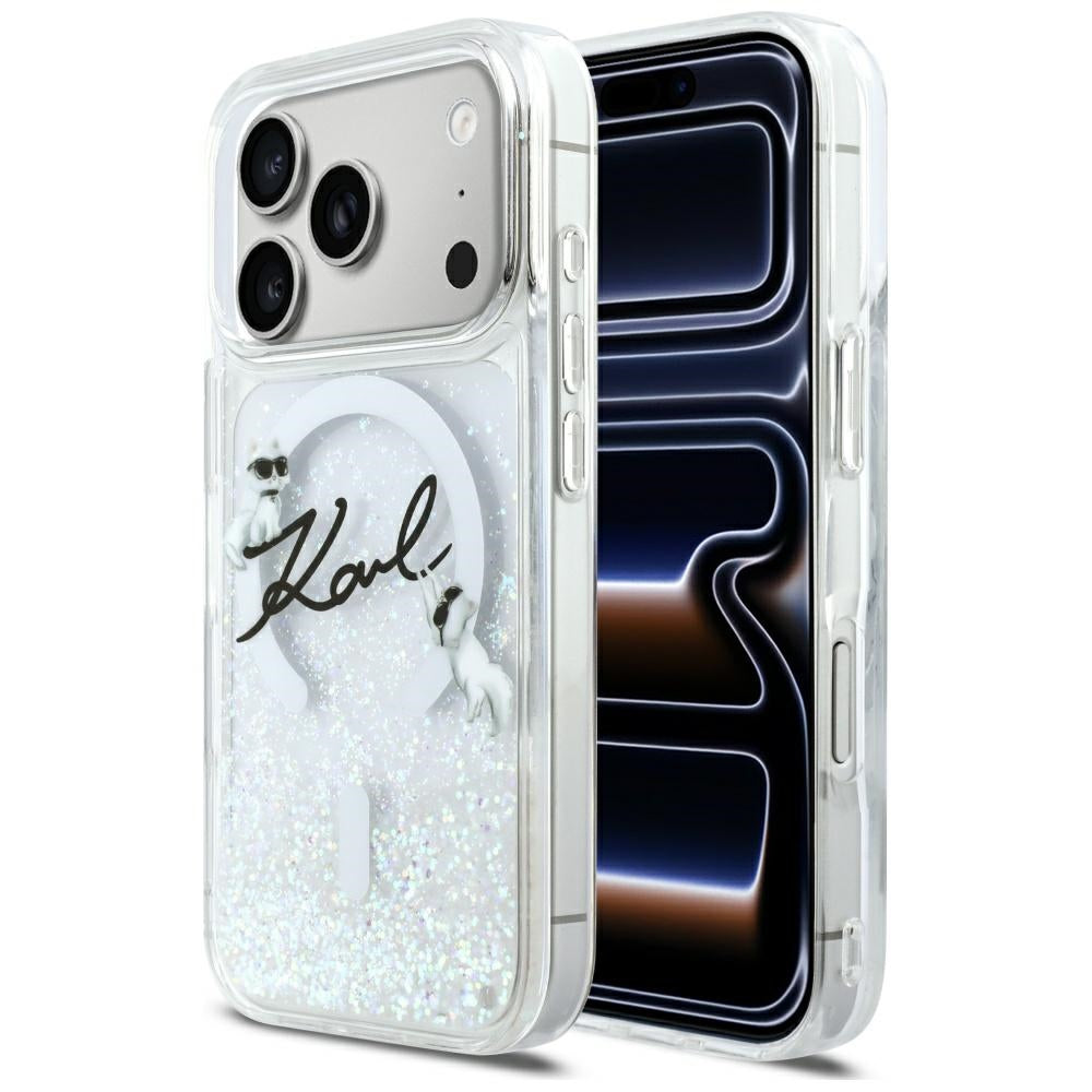 Калъф MagSafe за Apple iPhone 17 Pro, Karl Lagerfeld, Glitter Karl Script Logo, Прозрачен