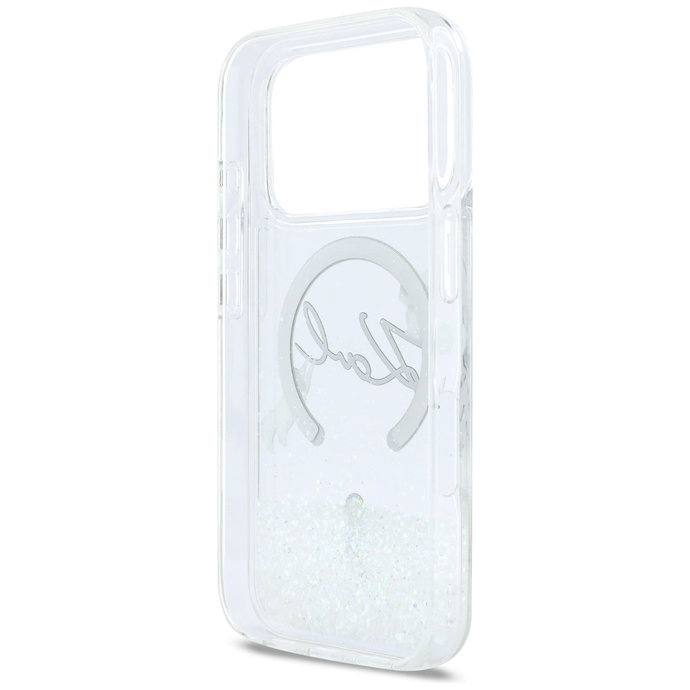 Калъф MagSafe за Apple iPhone 17 Pro, Karl Lagerfeld, Glitter Karl Script Logo, Прозрачен