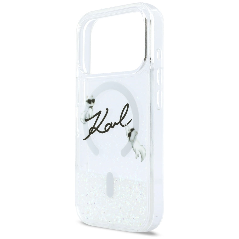 Калъф MagSafe за Apple iPhone 17 Pro, Karl Lagerfeld, Glitter Karl Script Logo, Прозрачен
