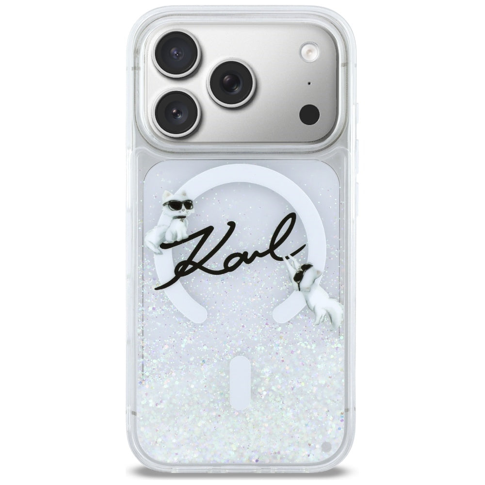 Калъф MagSafe за Apple iPhone 17 Pro, Karl Lagerfeld, Glitter Karl Script Logo, Прозрачен