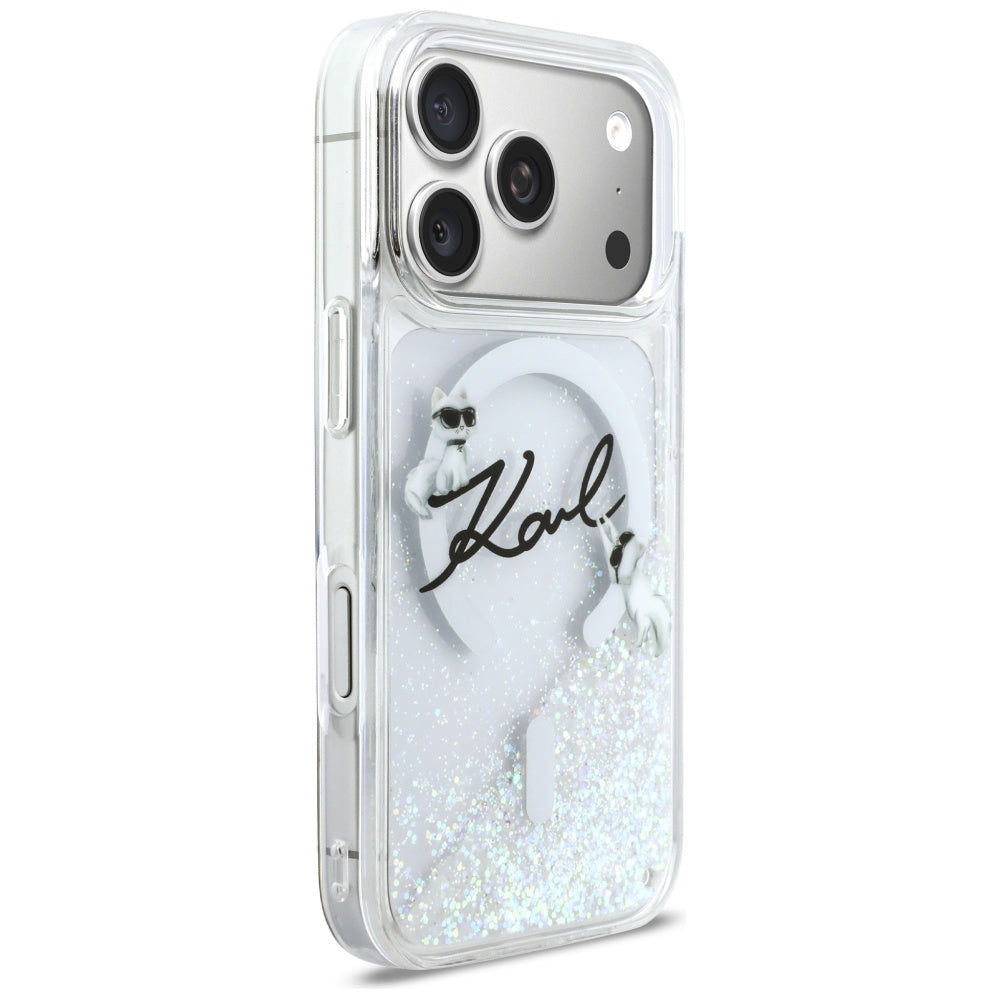 Калъф MagSafe за Apple iPhone 17 Pro, Karl Lagerfeld, Glitter Karl Script Logo, Прозрачен