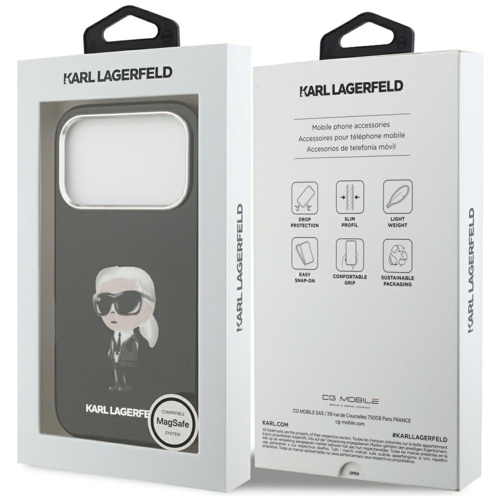 Калъф MagSafe за Apple iPhone 17 Pro, Karl Lagerfeld, IML Aquarelle Karl Ikonik, Черен