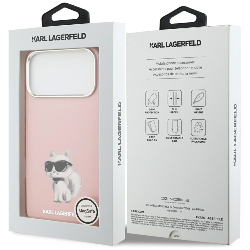 Калъф MagSafe за Apple iPhone 17 Pro, Karl Lagerfeld, IML Aquarelle Logo Choupette, Розов