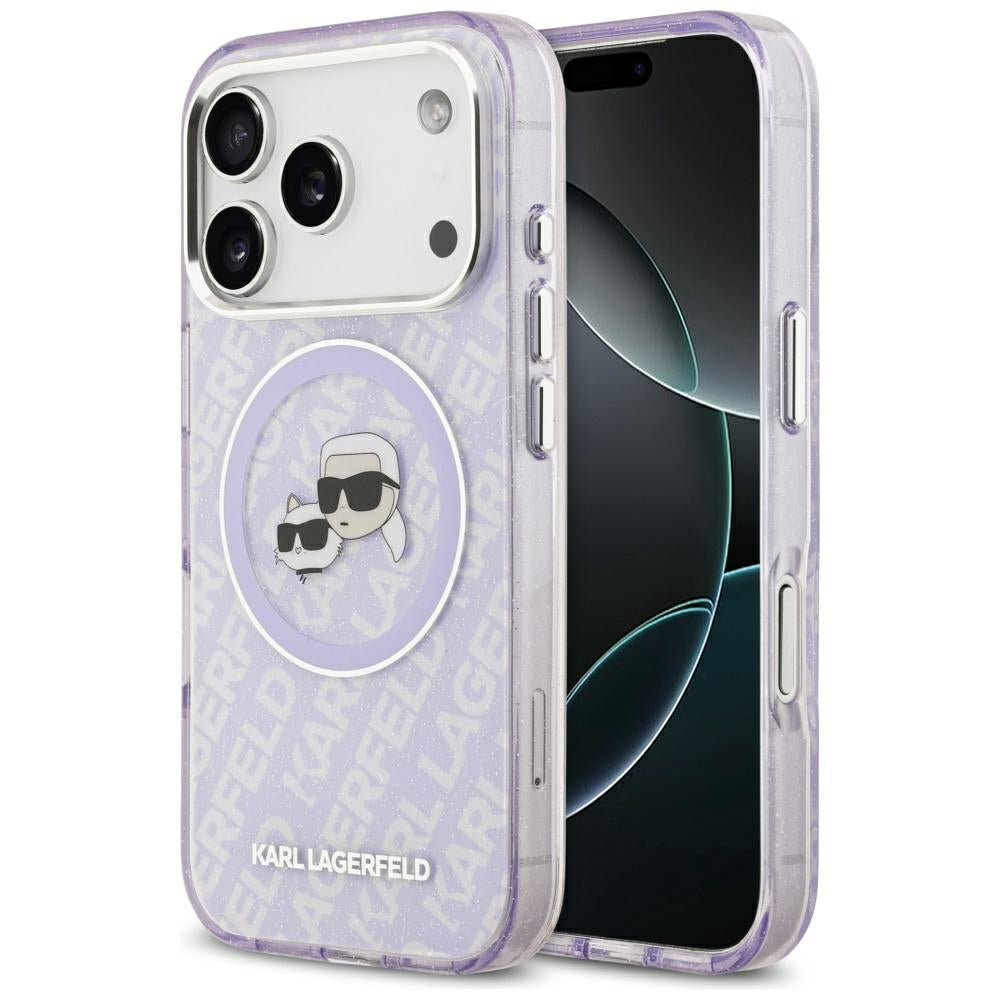 Калъф MagSafe за Apple iPhone 17 Pro, Karl Lagerfeld, IML Glitter Karl & Choupette`s Heads, Лилав