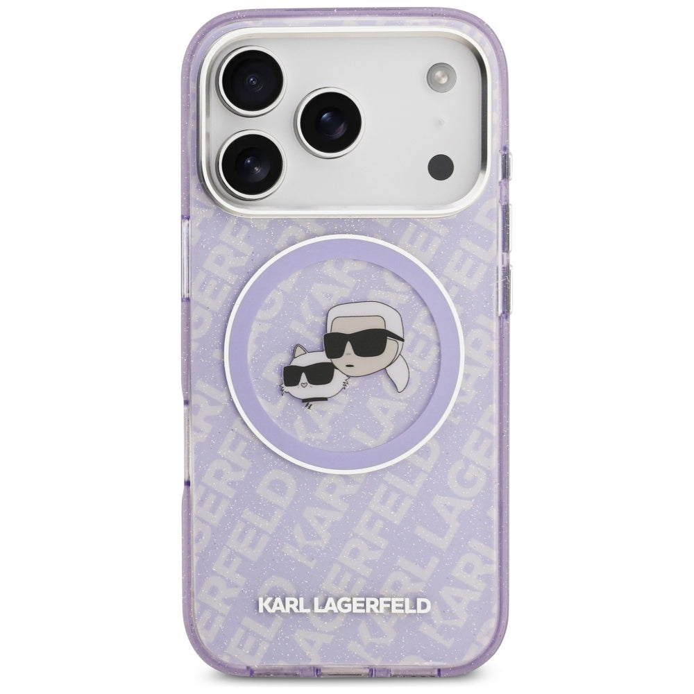 Калъф MagSafe за Apple iPhone 17 Pro, Karl Lagerfeld, IML Glitter Karl & Choupette`s Heads, Лилав