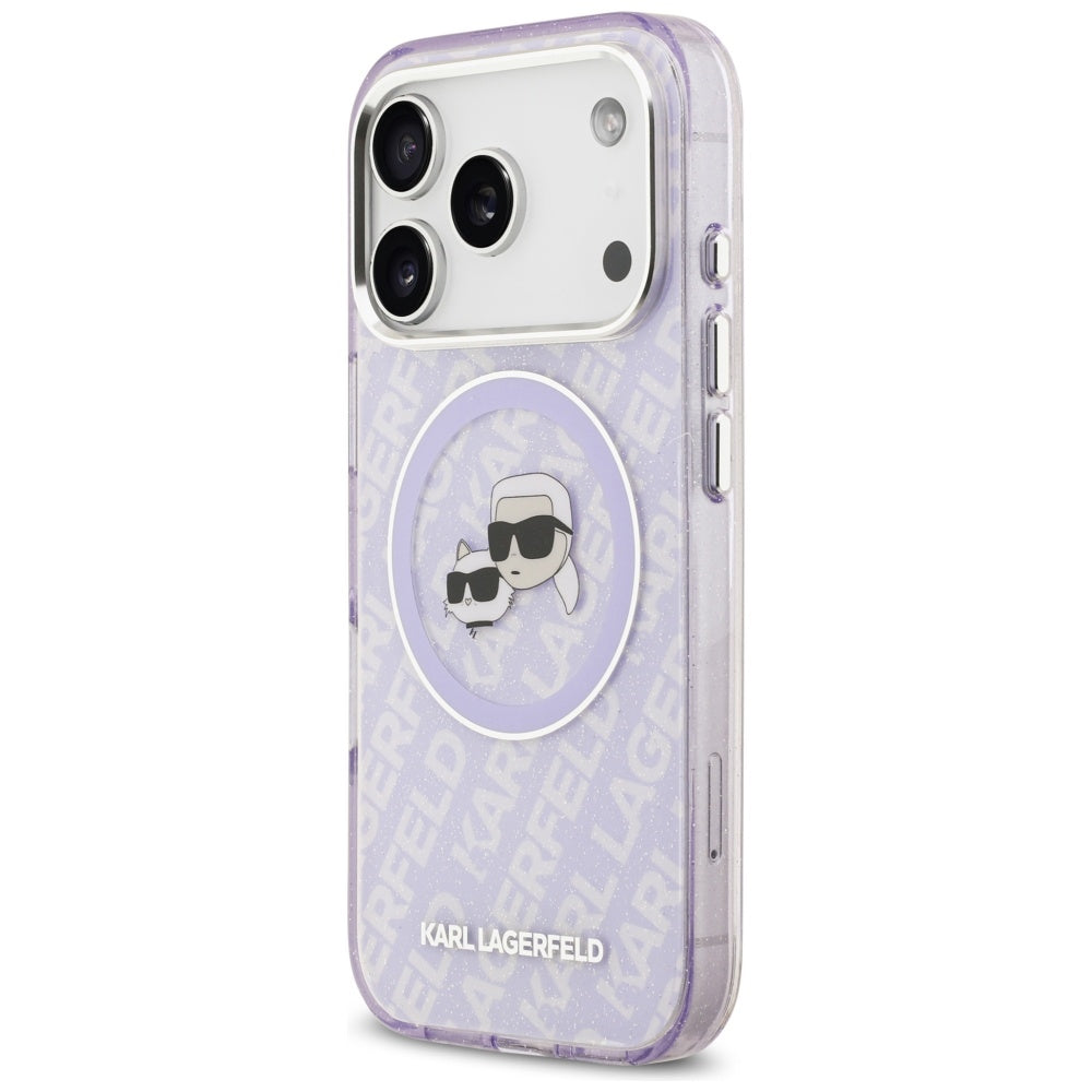 Калъф MagSafe за Apple iPhone 17 Pro, Karl Lagerfeld, IML Glitter Karl & Choupette`s Heads, Лилав