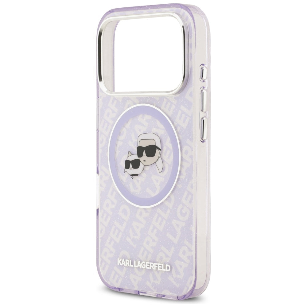 Калъф MagSafe за Apple iPhone 17 Pro, Karl Lagerfeld, IML Glitter Karl & Choupette`s Heads, Лилав