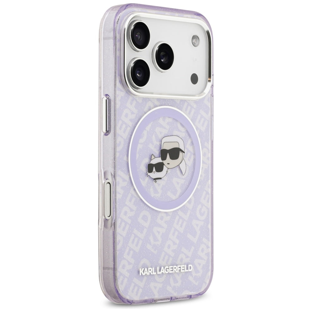 Калъф MagSafe за Apple iPhone 17 Pro, Karl Lagerfeld, IML Glitter Karl & Choupette`s Heads, Лилав