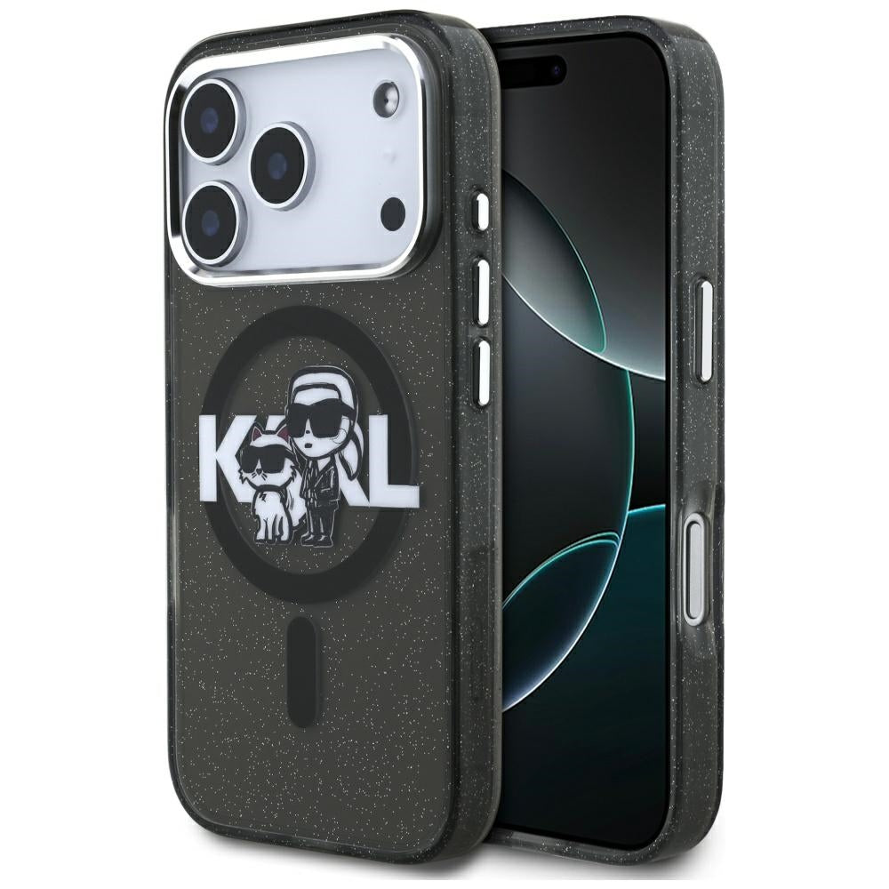 Калъф MagSafe за Apple iPhone 17 Pro, Karl Lagerfeld, IML Sketch Logo Glitter Karl & Choupette, Черен