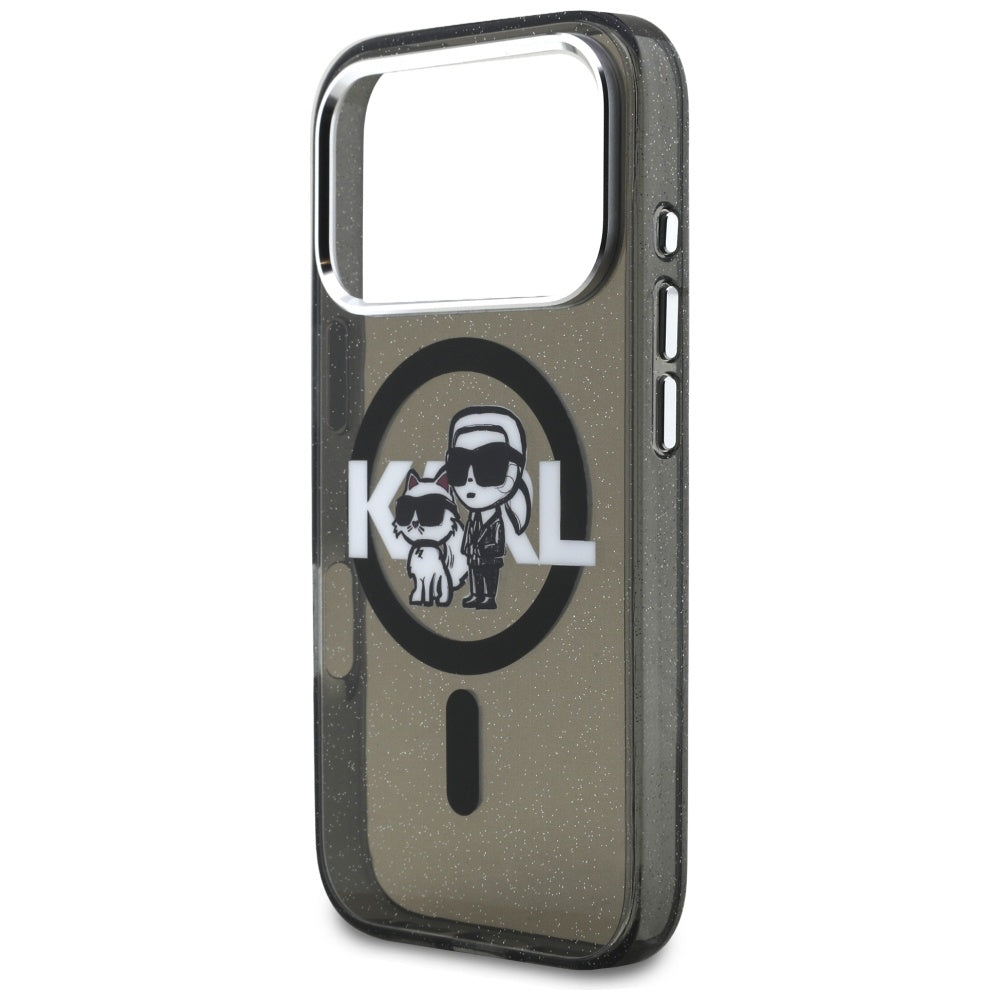 Калъф MagSafe за Apple iPhone 17 Pro, Karl Lagerfeld, IML Sketch Logo Glitter Karl & Choupette, Черен